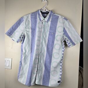 Vans OTW M Blue Green Geometric Inside-Out Short Sleeve Button-Front Shirt S XL